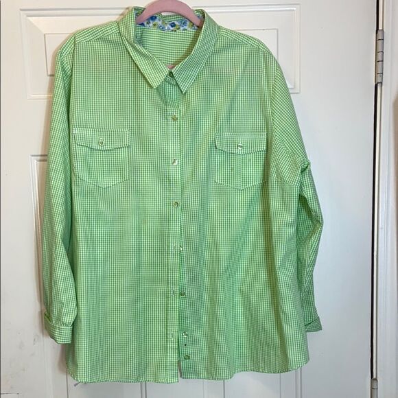 Laura Scott Green Checkered Women’s Shirt Blouse Size Approximately  3X No Tag - Picture 2 of 9